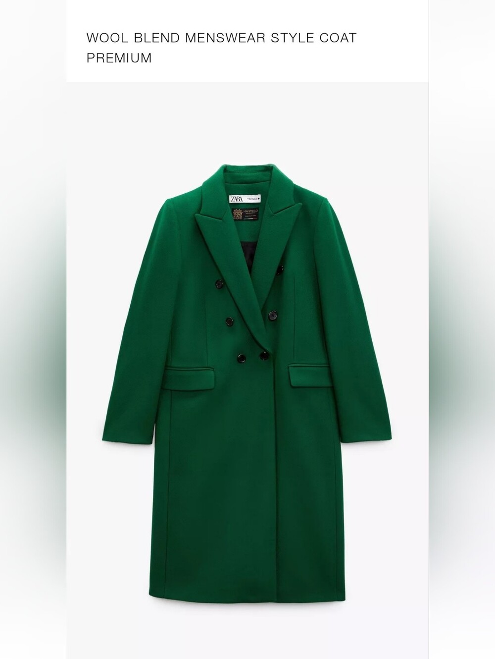 Zara Moss Green Menswear Style Wool Blend Coat S Manteco Premium